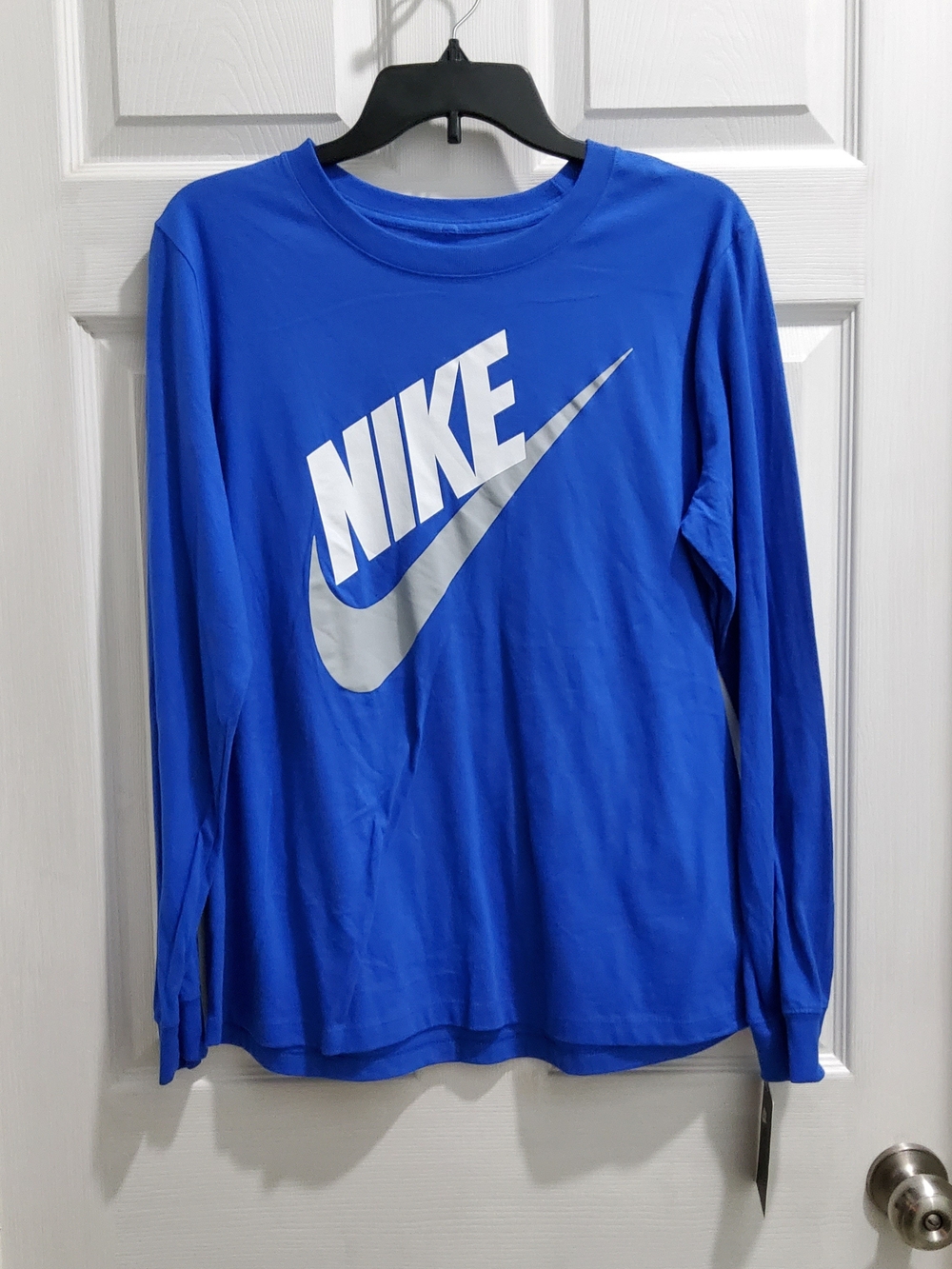 Womens Nike Royal Blue Long Sleeve Logo Shirt with Silver Swoosh
